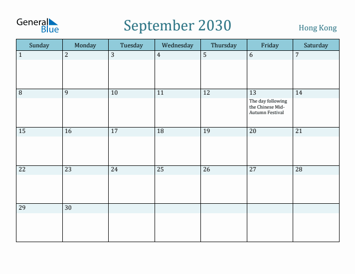 September 2030 Calendar with Holidays