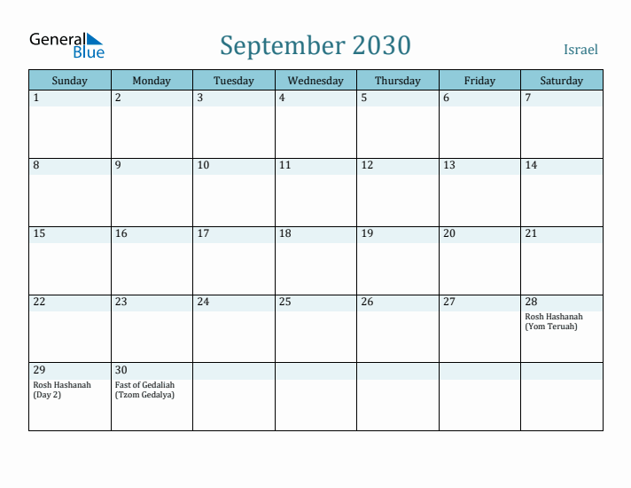 September 2030 Calendar with Holidays