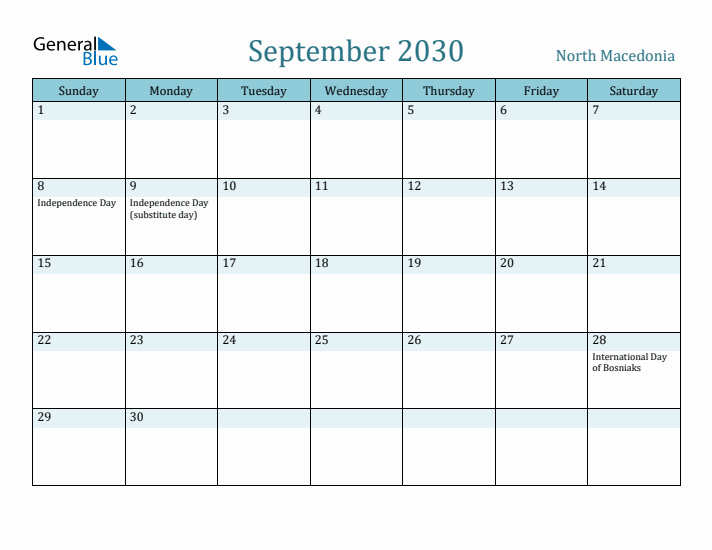 September 2030 Calendar with Holidays