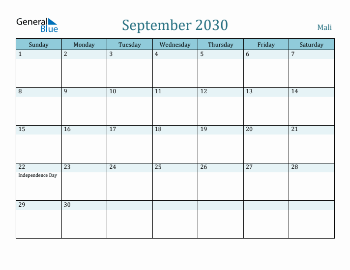 September 2030 Calendar with Holidays