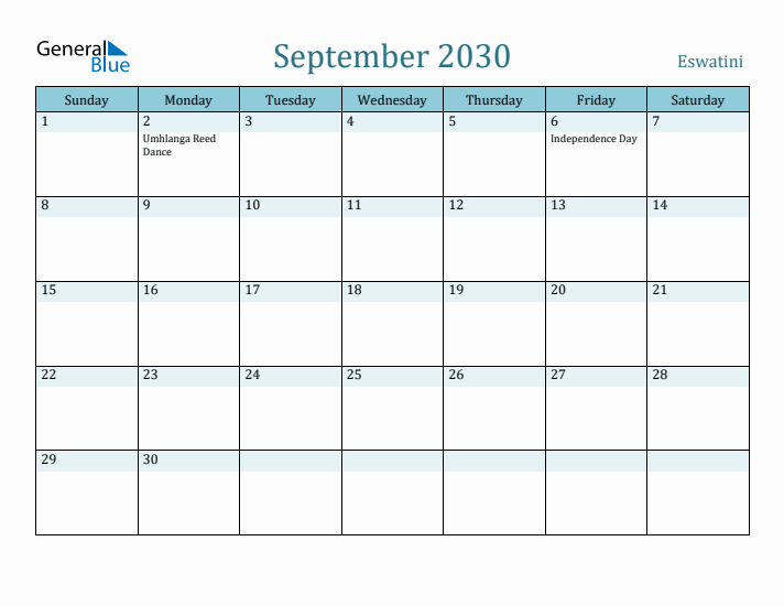 September 2030 Calendar with Holidays