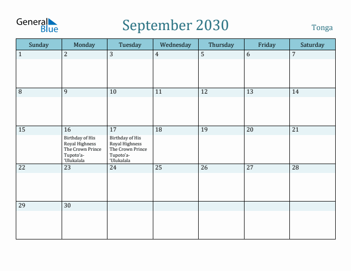 September 2030 Calendar with Holidays