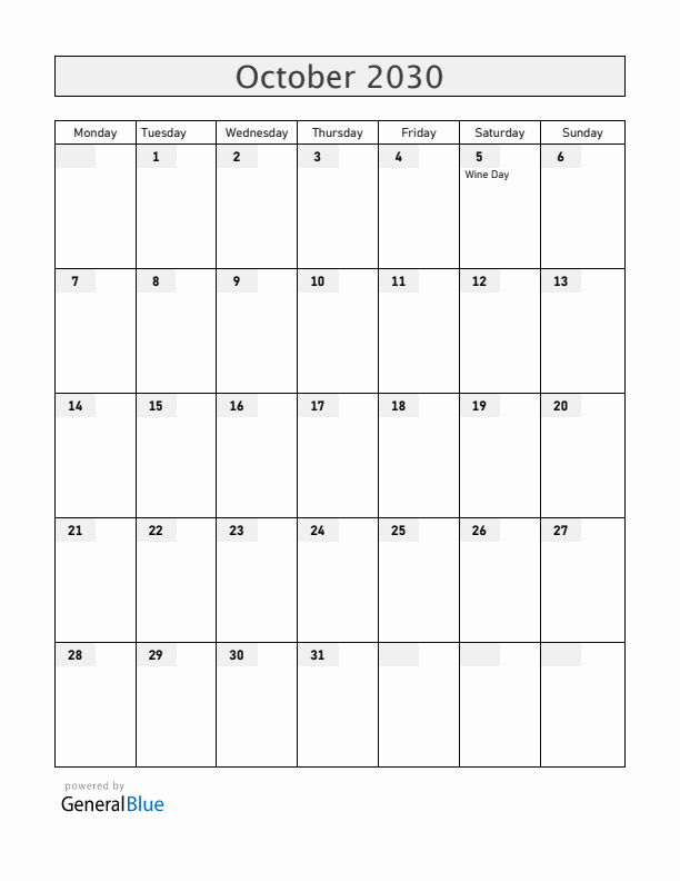 Moldova October 2030 Calendar with Holidays