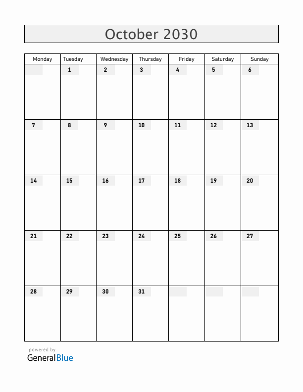 Mayotte October 2030 Calendar with Holidays