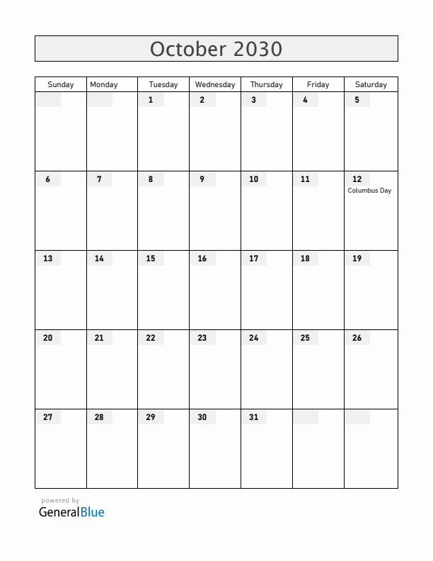 Costa Rica October 2030 Calendar with Holidays