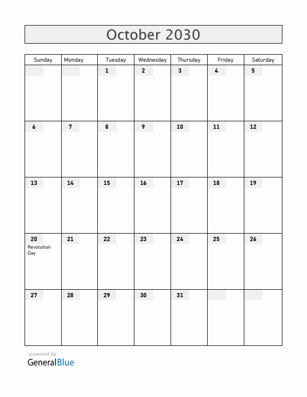 Guatemala October 2030 Calendar with Holidays