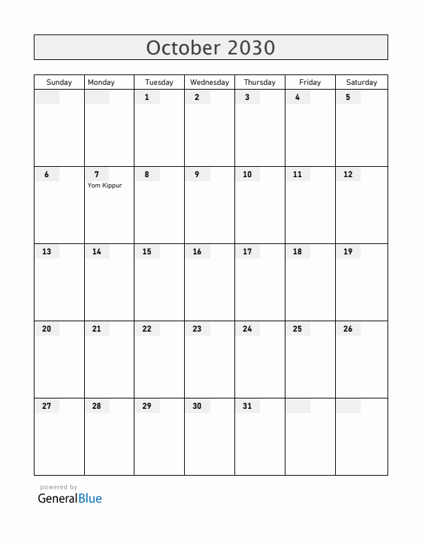 Croatia October 2030 Calendar with Holidays