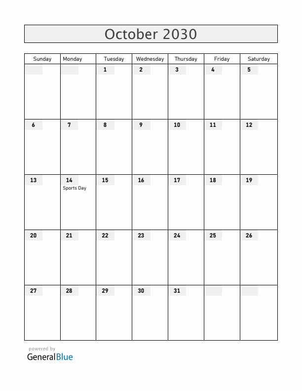 Japan October 2030 Calendar with Holidays