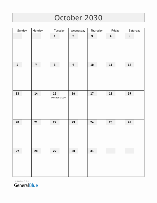 Malawi October 2030 Calendar with Holidays