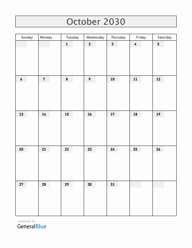Mayotte October 2030 Calendar with Holidays