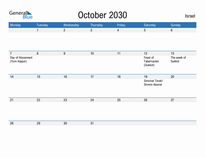 Fillable October 2030 Calendar