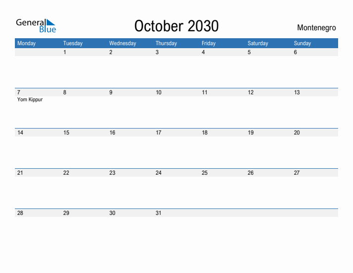 Fillable October 2030 Calendar