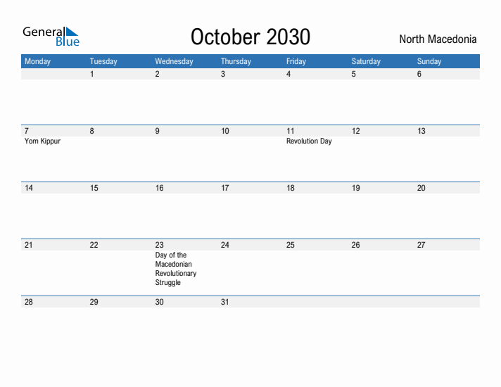 Fillable October 2030 Calendar