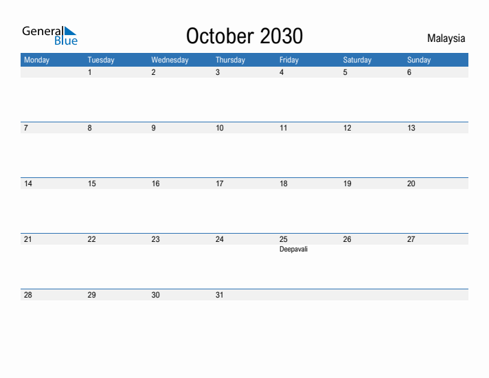 Fillable October 2030 Calendar