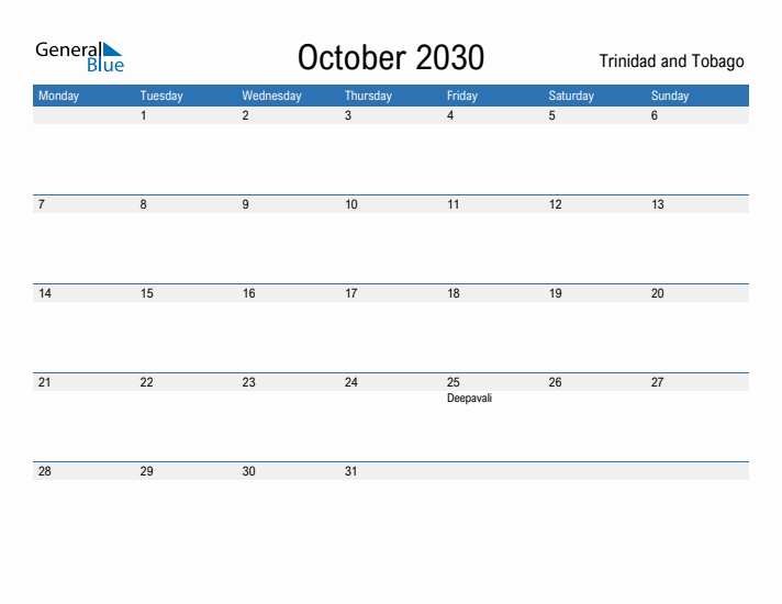 Fillable October 2030 Calendar