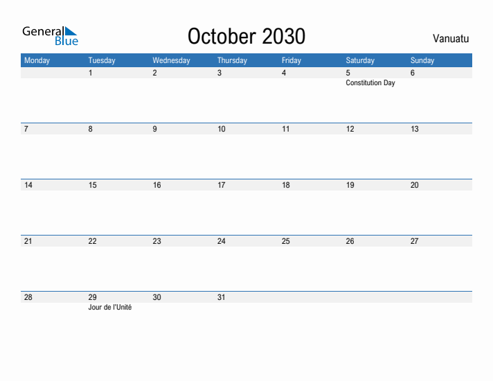 Fillable October 2030 Calendar
