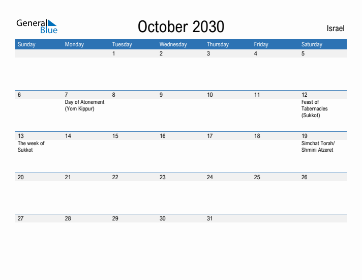 Fillable October 2030 Calendar