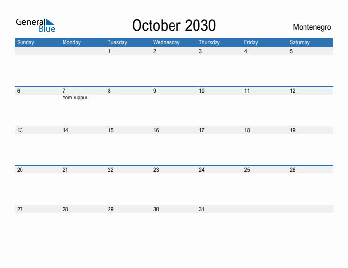 Fillable October 2030 Calendar