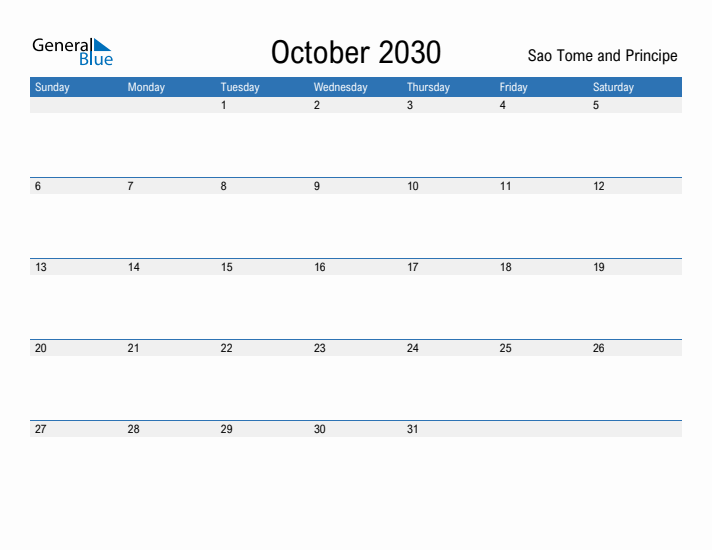 Fillable October 2030 Calendar