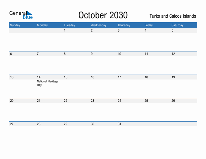 Fillable October 2030 Calendar