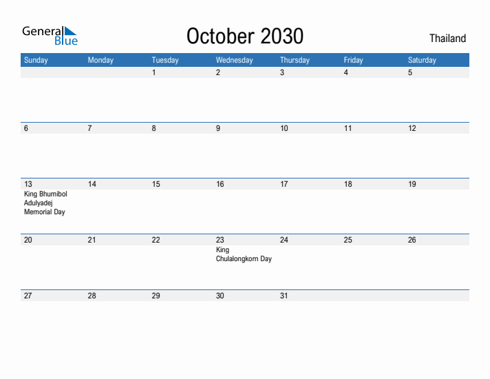 Fillable October 2030 Calendar