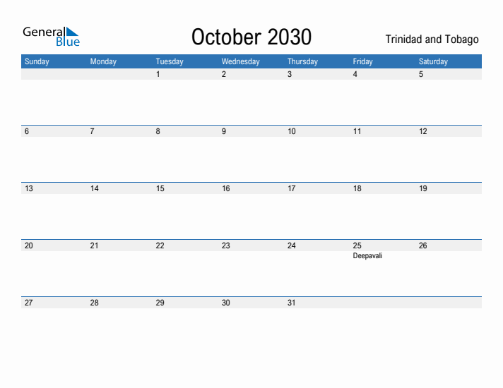 Fillable October 2030 Calendar