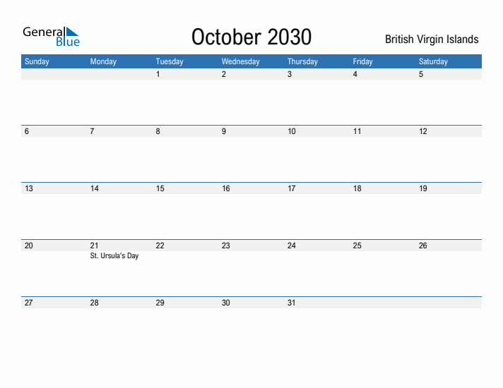 Fillable October 2030 Calendar