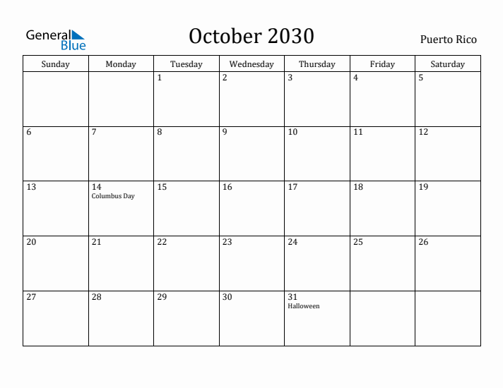October 2030 Calendar Puerto Rico