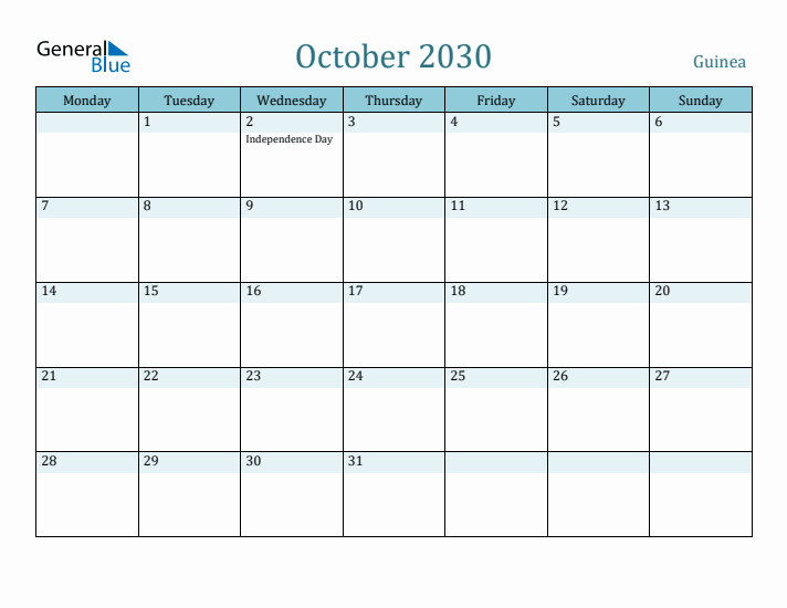 October 2030 Calendar with Holidays