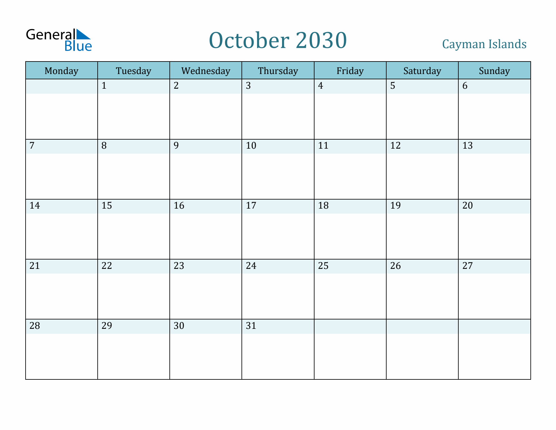 October 2030 Calendar with Holidays