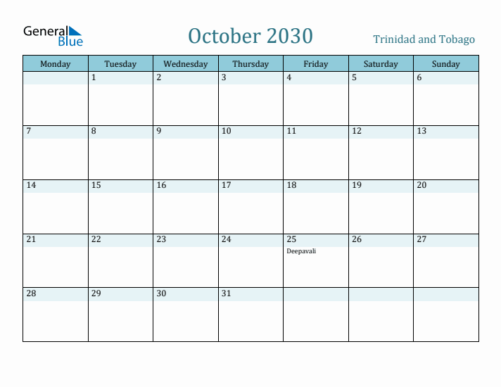 October 2030 Calendar with Holidays