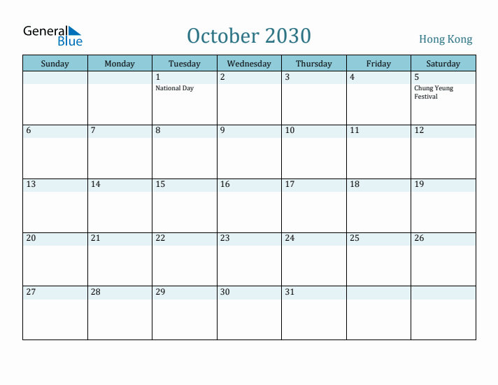 October 2030 Calendar with Holidays