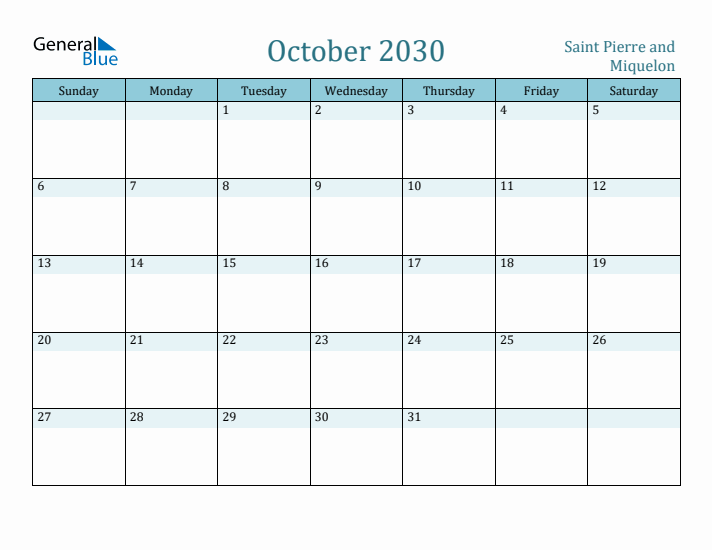 October 2030 Calendar with Holidays