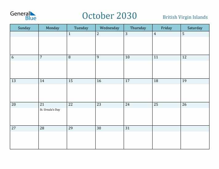 October 2030 Calendar with Holidays