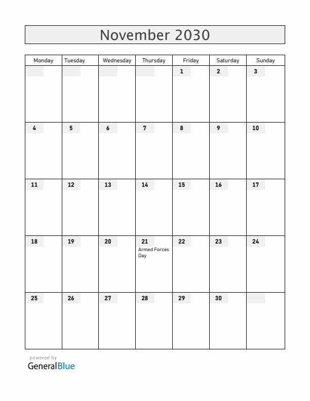Bangladesh November 2030 Calendar with Holidays