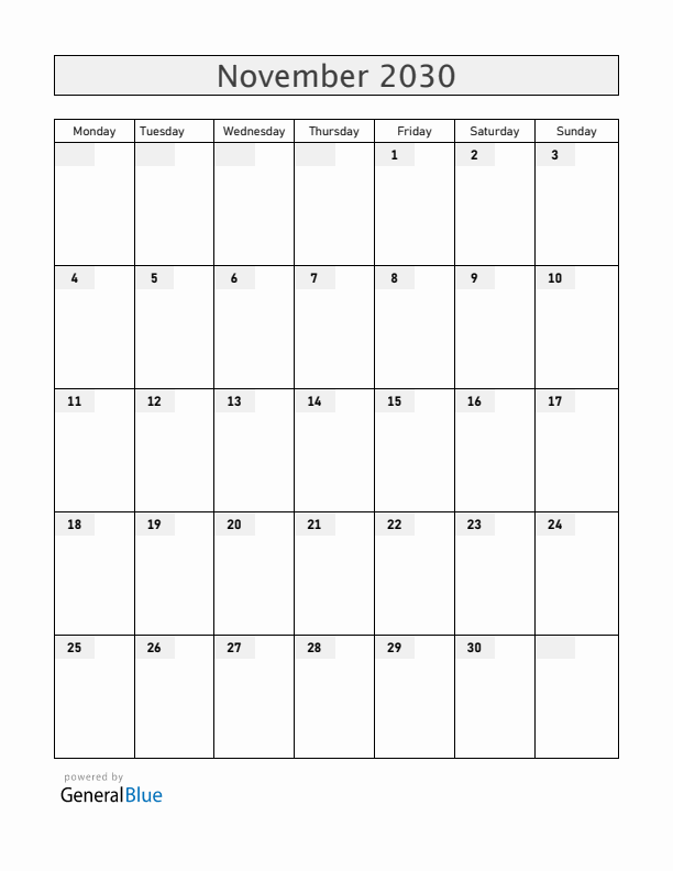 Costa Rica November 2030 Calendar with Holidays