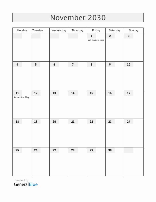 Mayotte November 2030 Calendar with Holidays