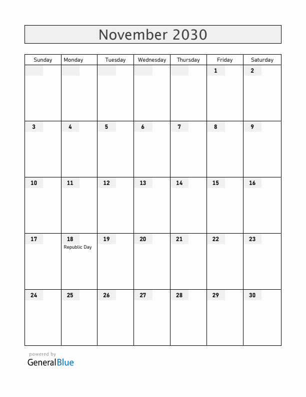Latvia November 2030 Calendar with Holidays