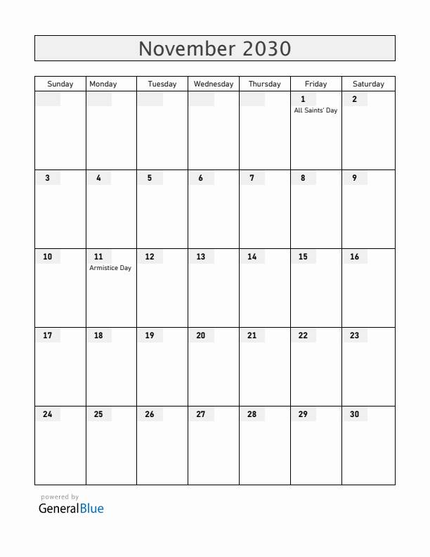 Mayotte November 2030 Calendar with Holidays