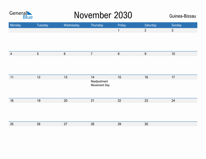 Fillable November 2030 Calendar