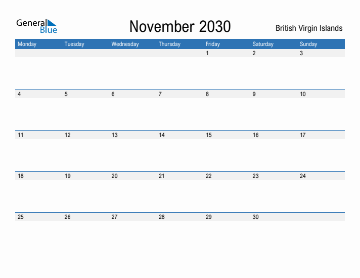 Fillable November 2030 Calendar