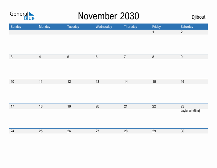 Fillable November 2030 Calendar