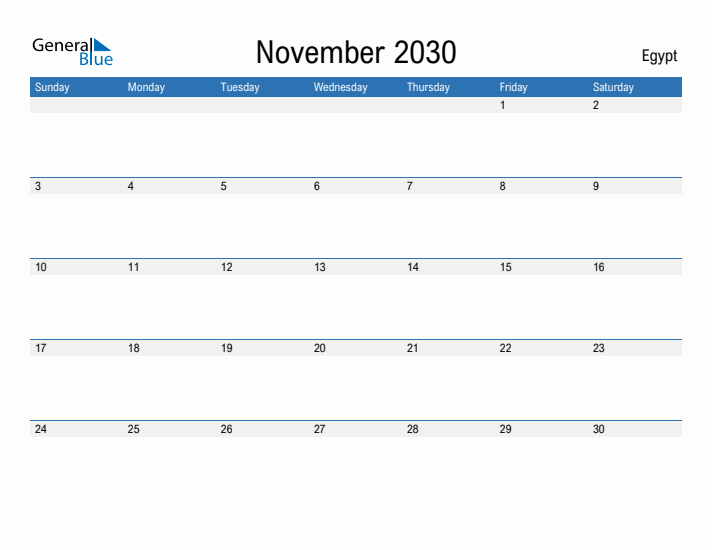Fillable November 2030 Calendar