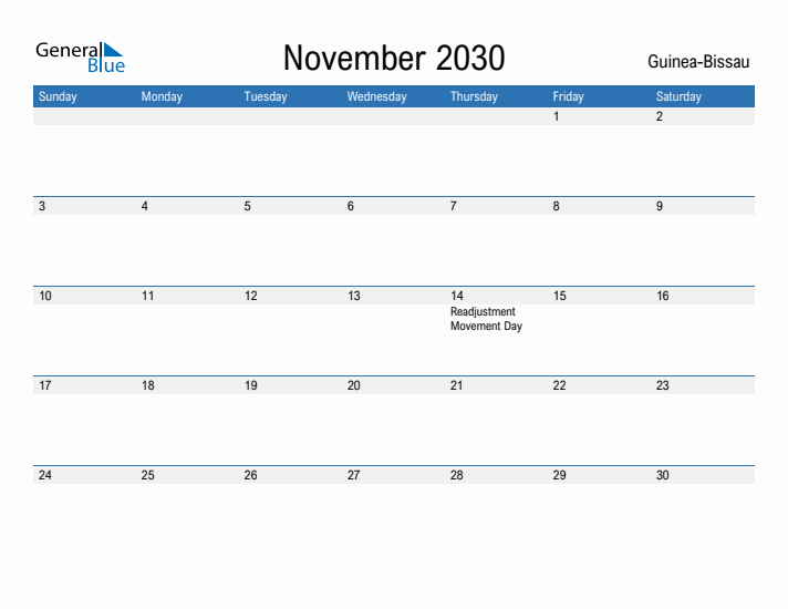 Fillable November 2030 Calendar