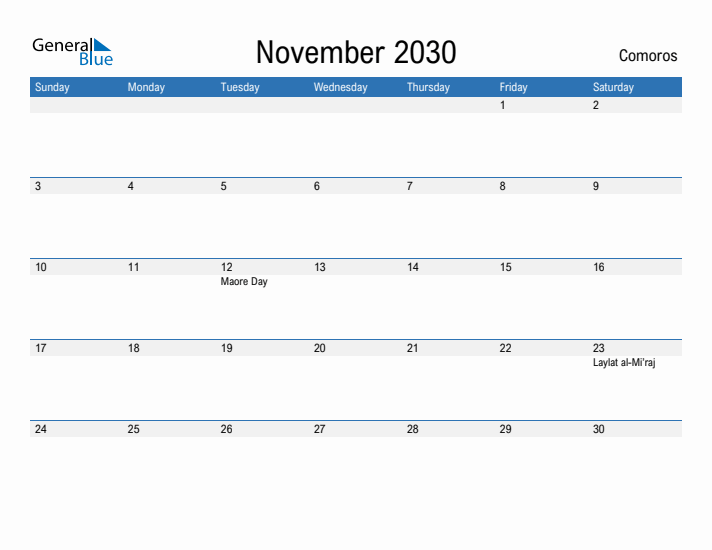 Fillable November 2030 Calendar