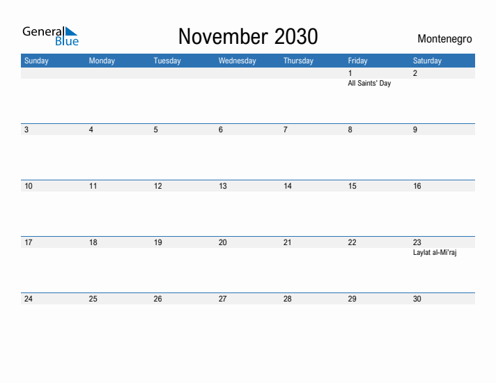 Fillable November 2030 Calendar