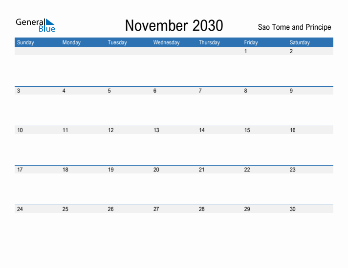 Fillable November 2030 Calendar