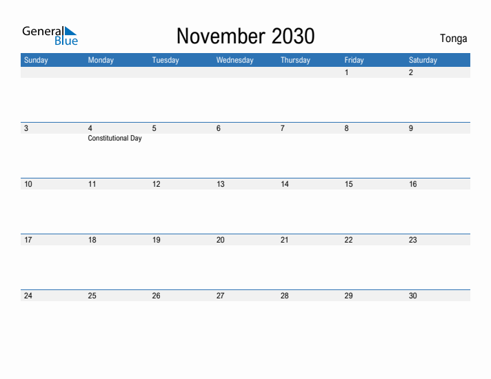 Fillable November 2030 Calendar