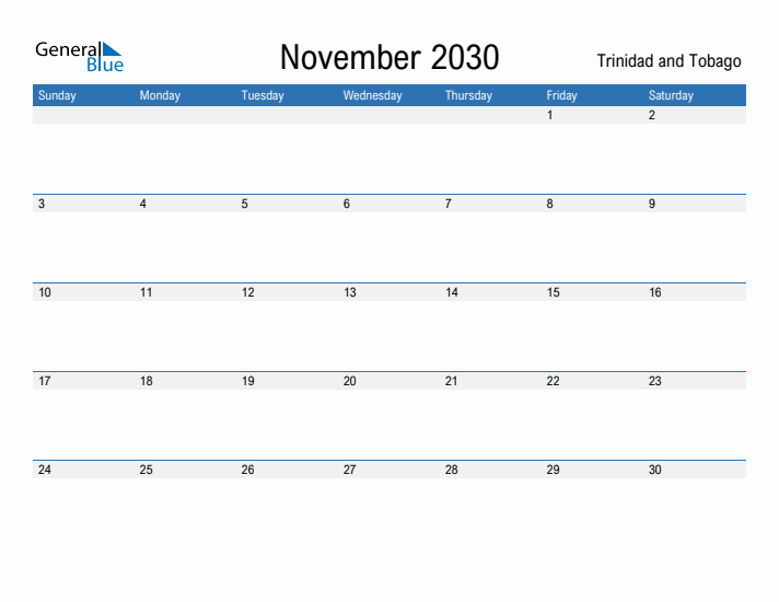 Fillable November 2030 Calendar