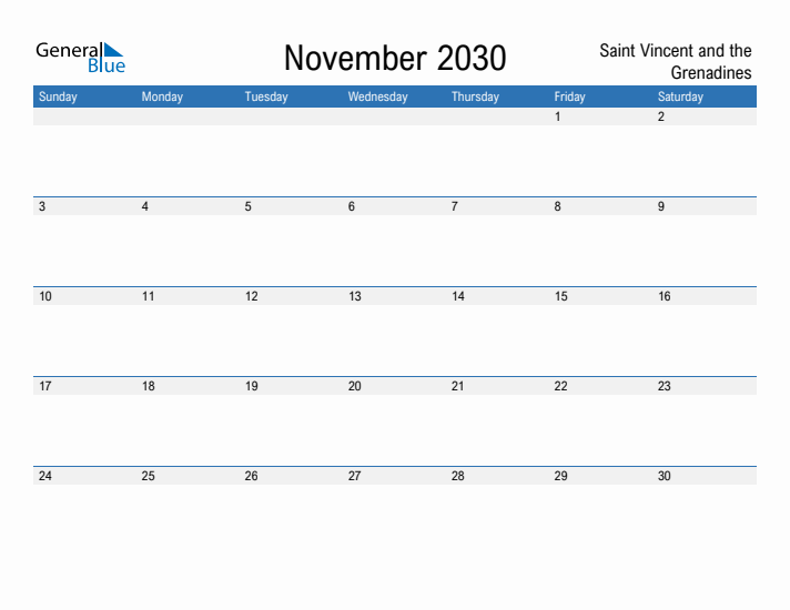 Fillable November 2030 Calendar